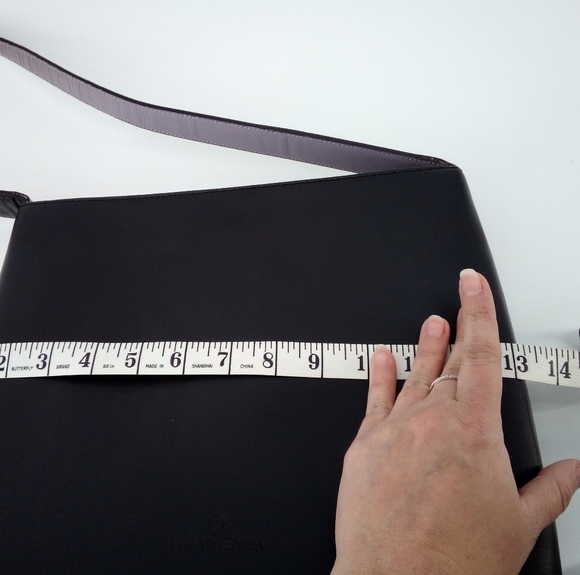 Franklin Covey Full Grain Leather Black Shoulder Bag Lavender Closure Gingham - Picture 12 of 16